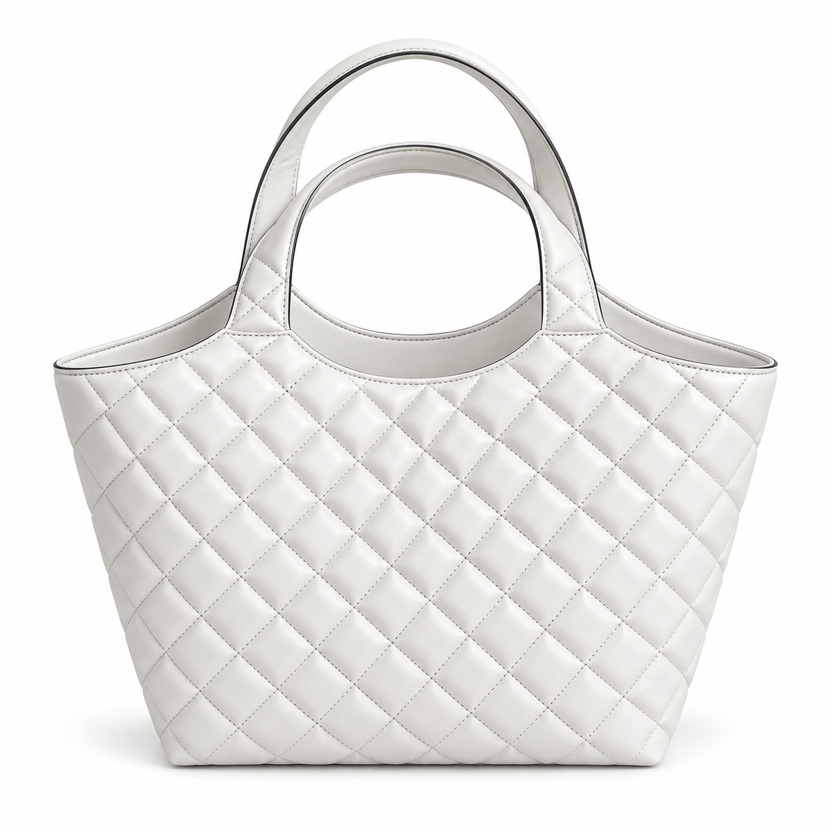 White Quilted Vegan Leather Tote Bag