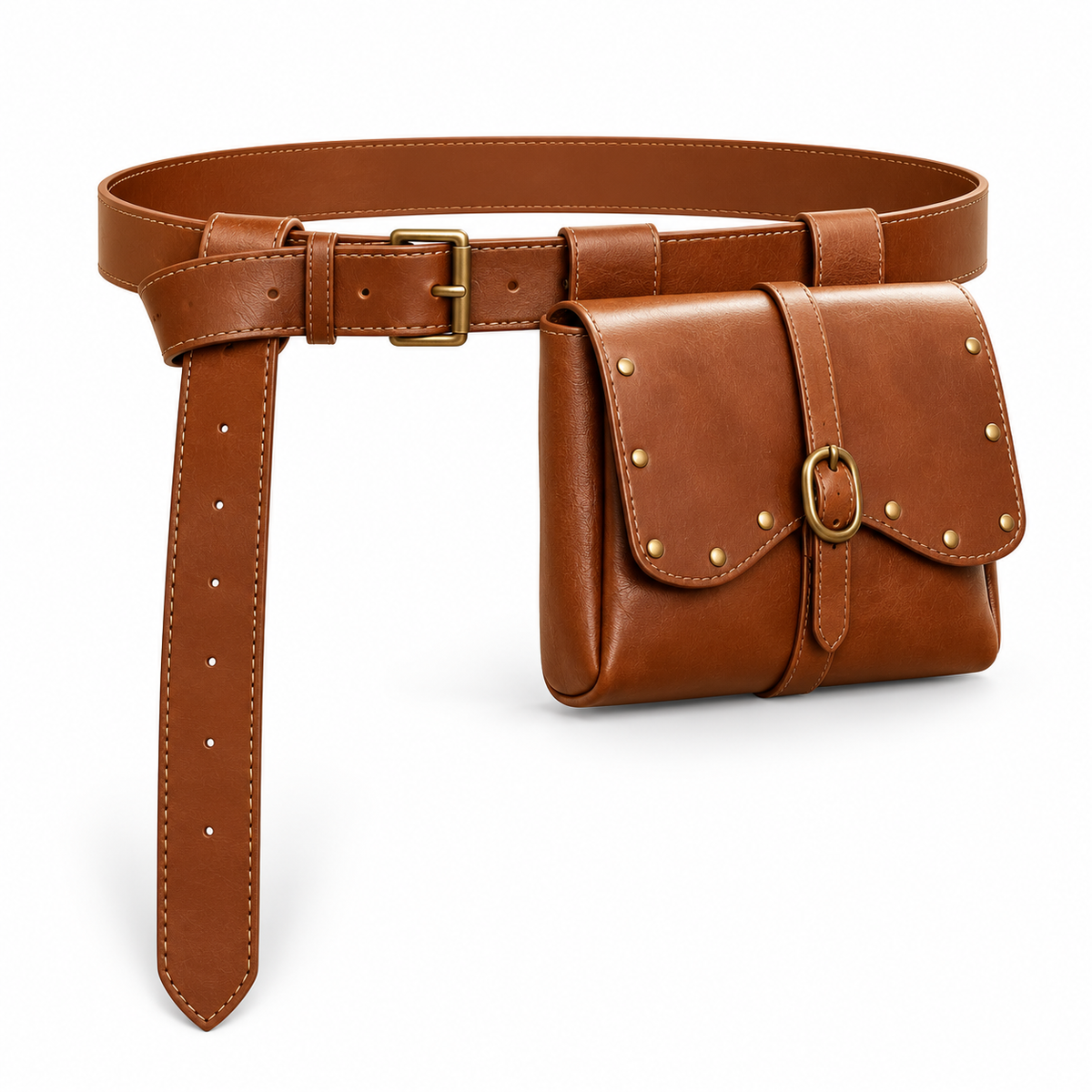 Vintage Brown Studded Waist Belt Pouch