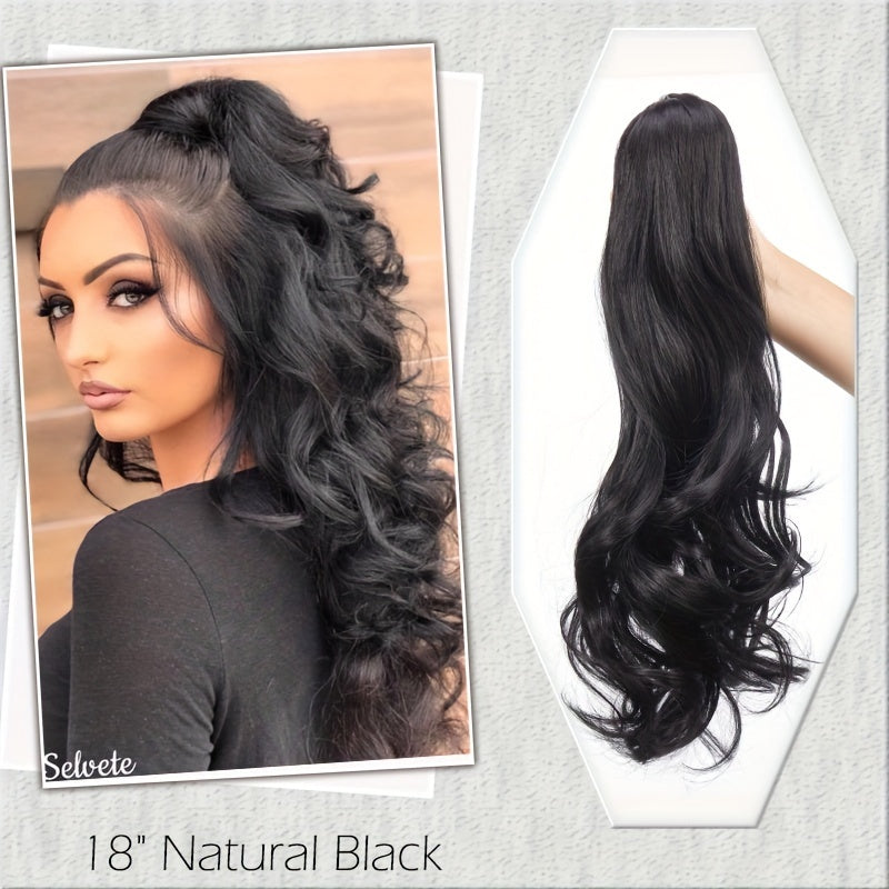 18 INCH Long Natural Curly Wavy Claw Clip Ponytail Extensions