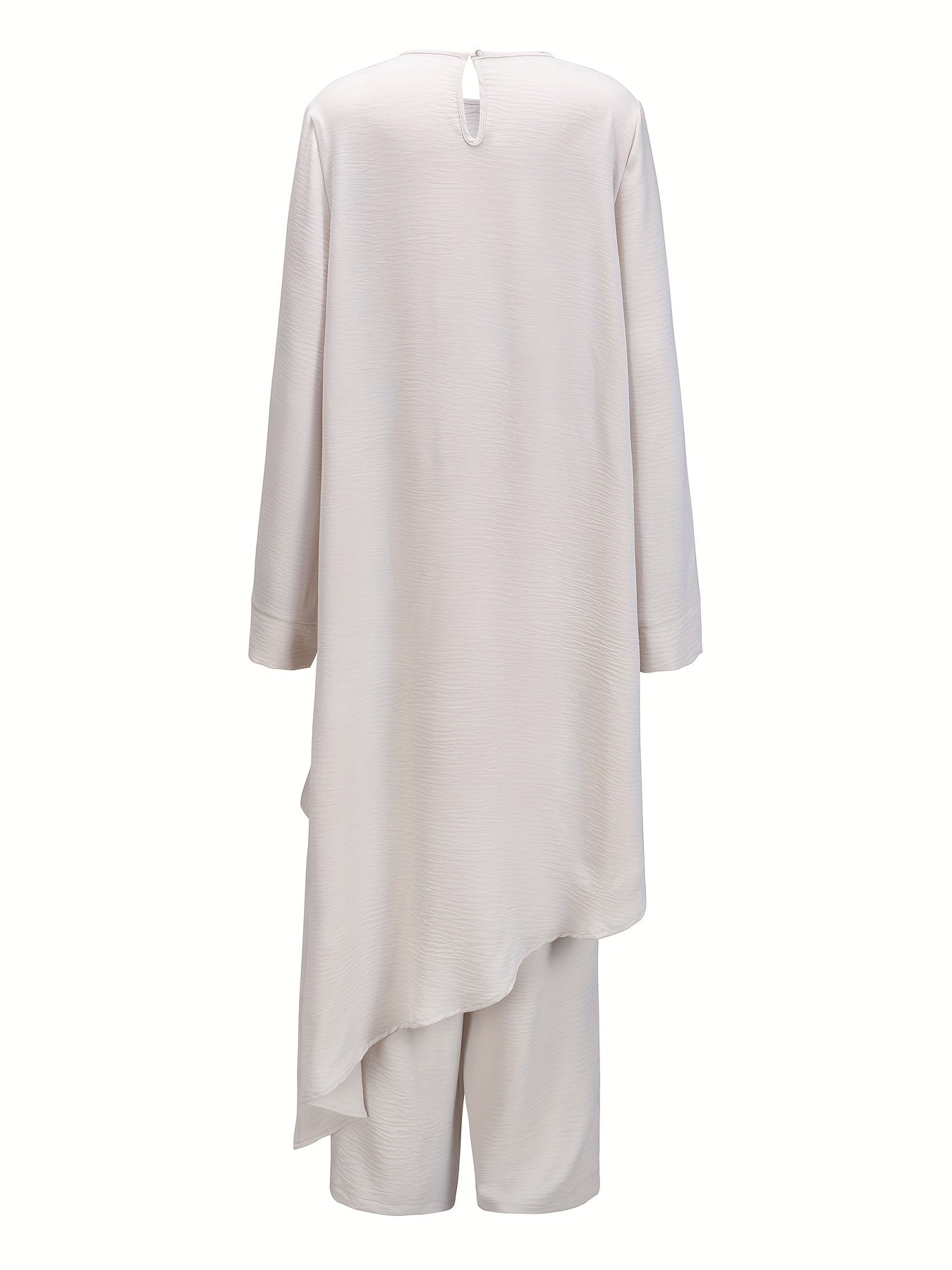 Ramadan Elegant Solid Color Muslim Two-Piece Set,Jilbaab Abaya Top and Straight-Leg Pants, Casual Women's Outfit (Headscarf Not Included)