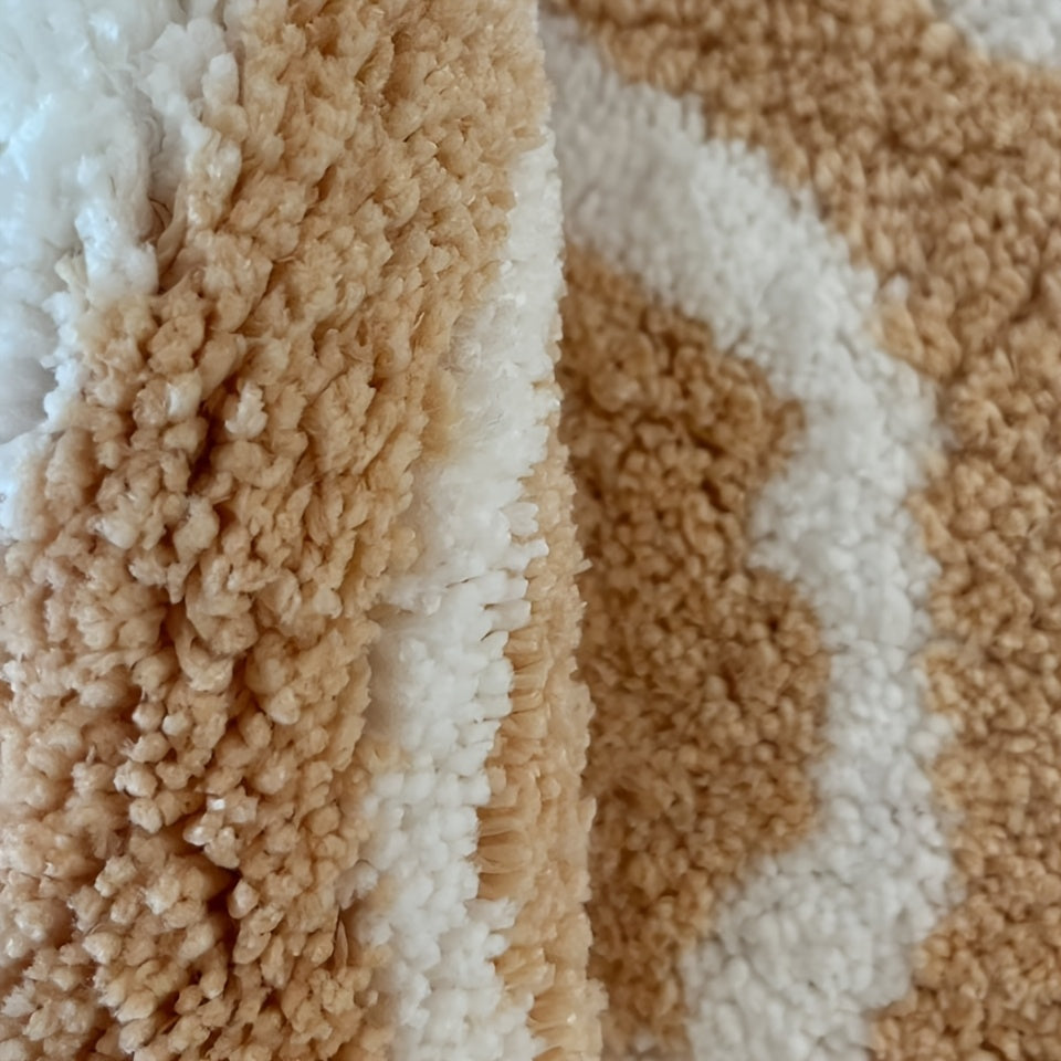Plush Tufted Area Mat - Thick & Soft Non-Slip TPR Backing, Brown Tree Stump Design with White & Beige Patterns, Unique Circular Shape, Machine Washable for Bedroom, Living Room, Rugs for Bathroom