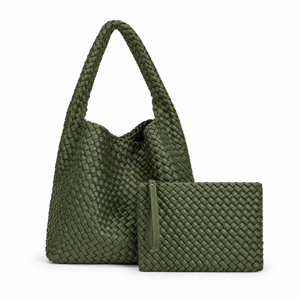 Army Green Woven Hobo Bag Set