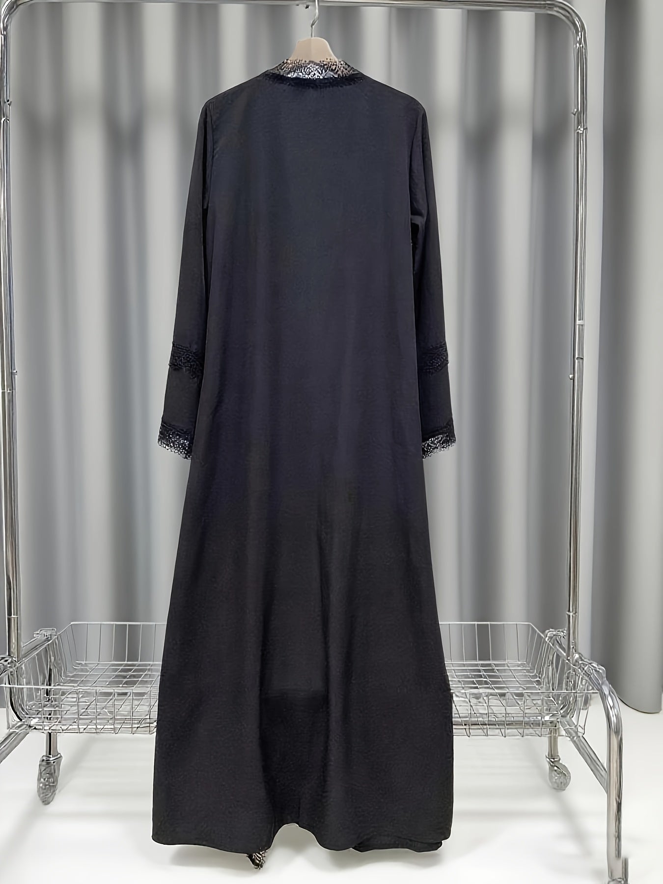 Solid Color Black Lace Pakistani Abaya, Headscarf Jacket Two-Piece Set + YT