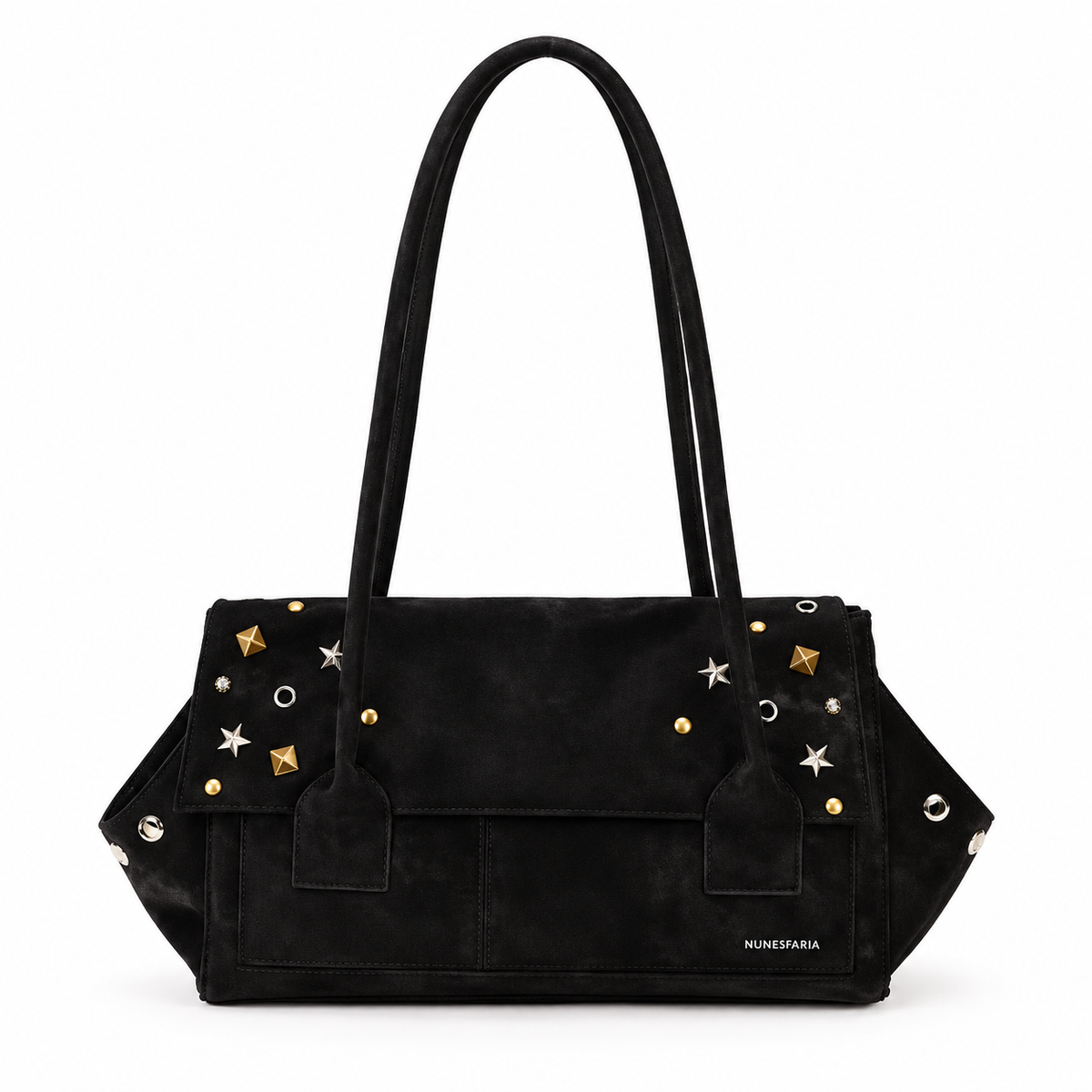 Vintage Black Studded Star Detail Shoulder Bag