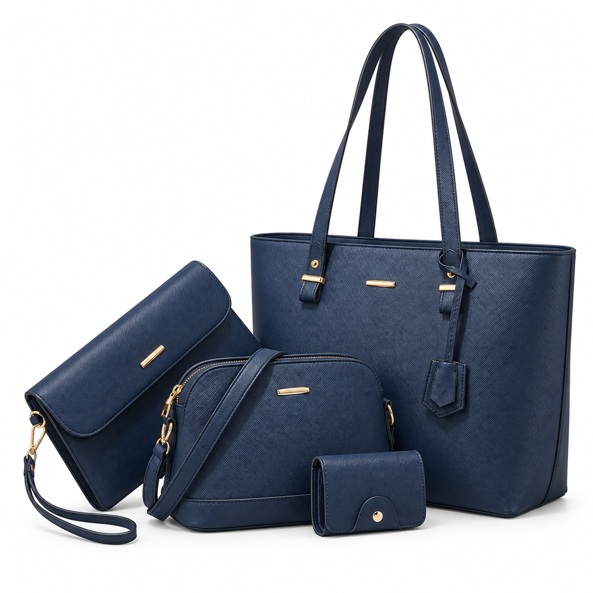 Elegant Navy Blue Four Piece Handbag