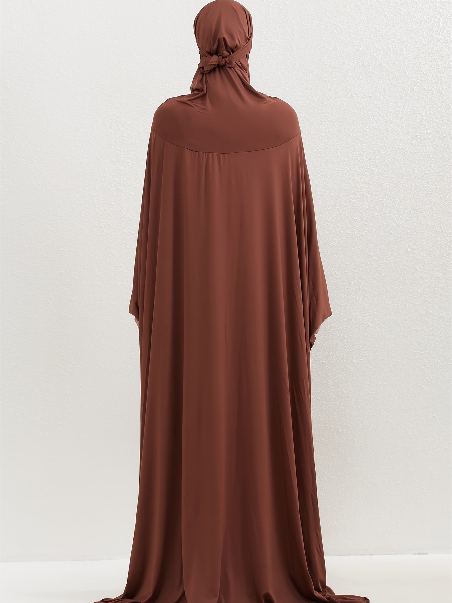Ramadan Solid Hooded Kaftan, Elegant Batwing Sleeve Arabic Abaya, Women's Clothing