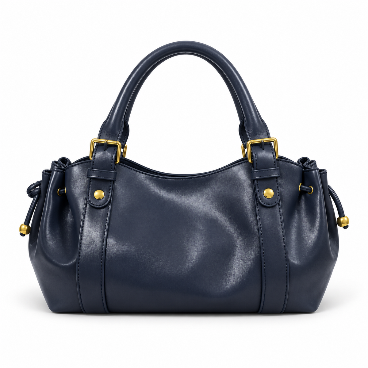 Navy Blue Boston Bag With Buckles