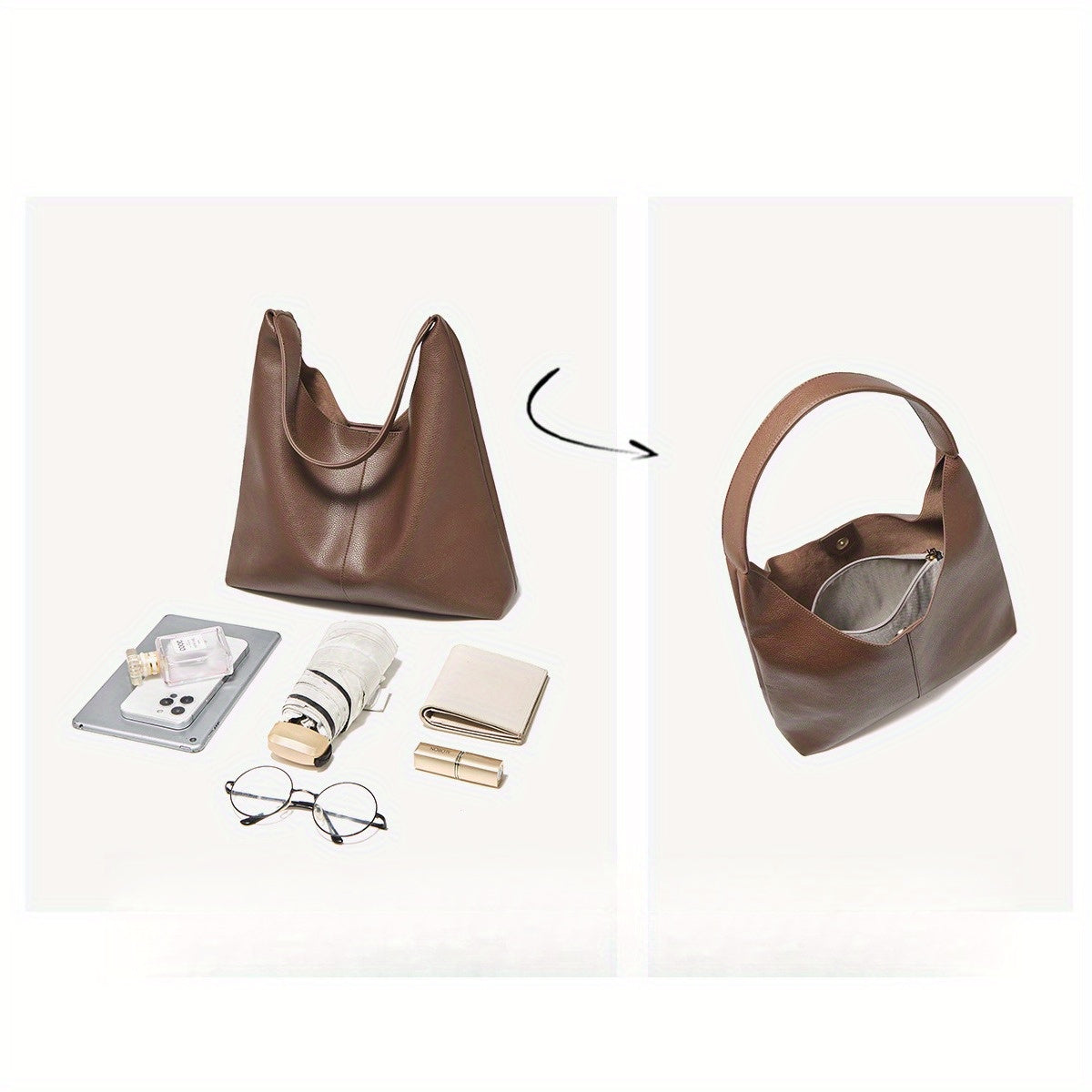 Women's Leather Tote Bag - Large Capacity Bucket Crossbody Bag with Adjustable Shoulder Strap