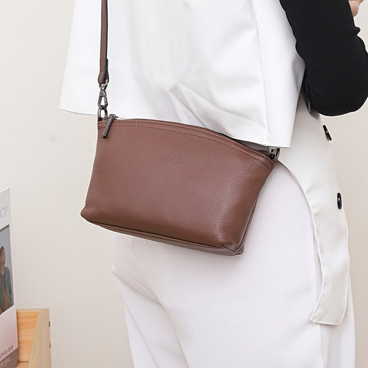 Genuine Leather Women's Crossbody Handbag - Detachable Shoulder Strap, Large Capacity Tote with Zipper Closure, Soft Top Grain Genuine Leather