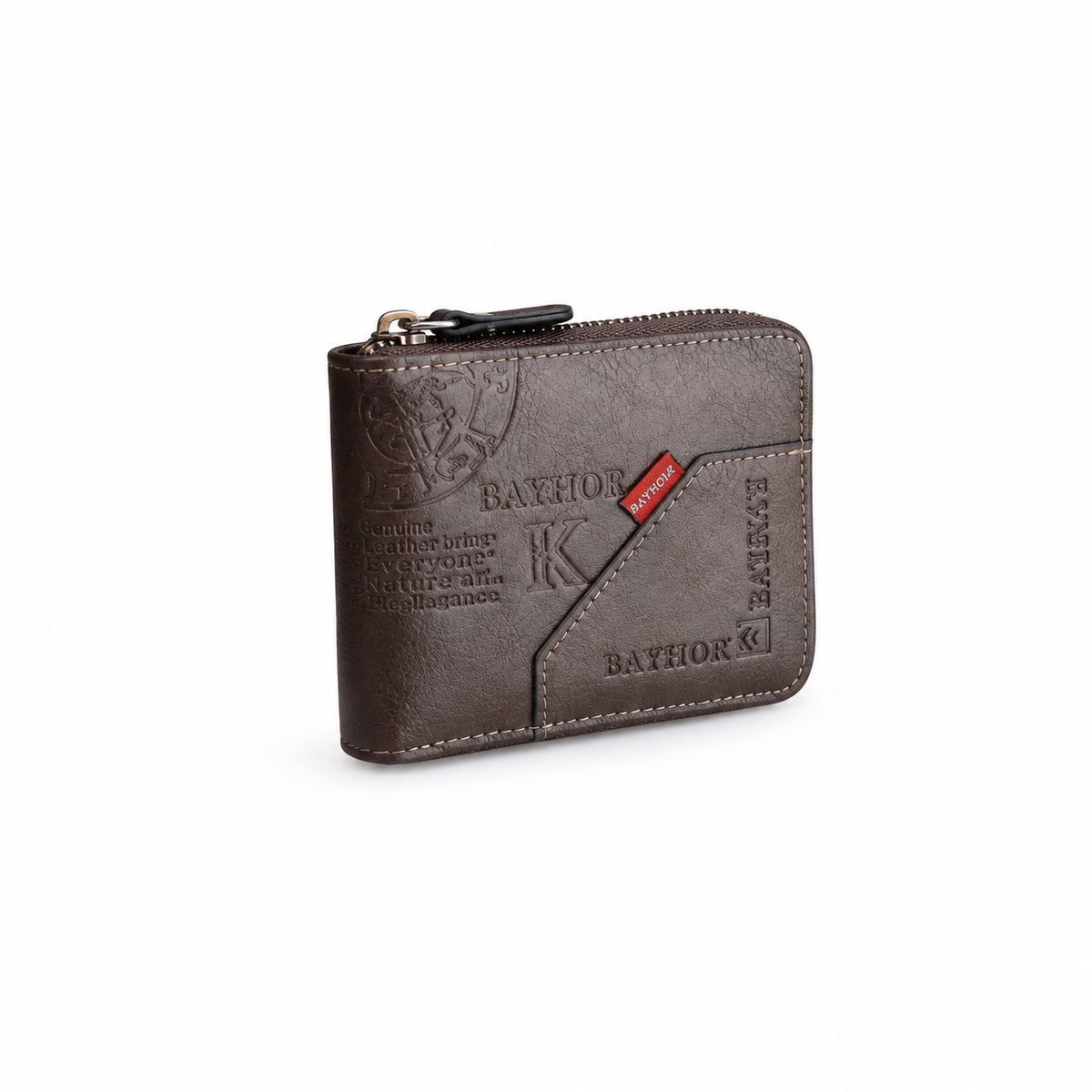 Vintage Brown Embossed Leather Zip-Around Wallet