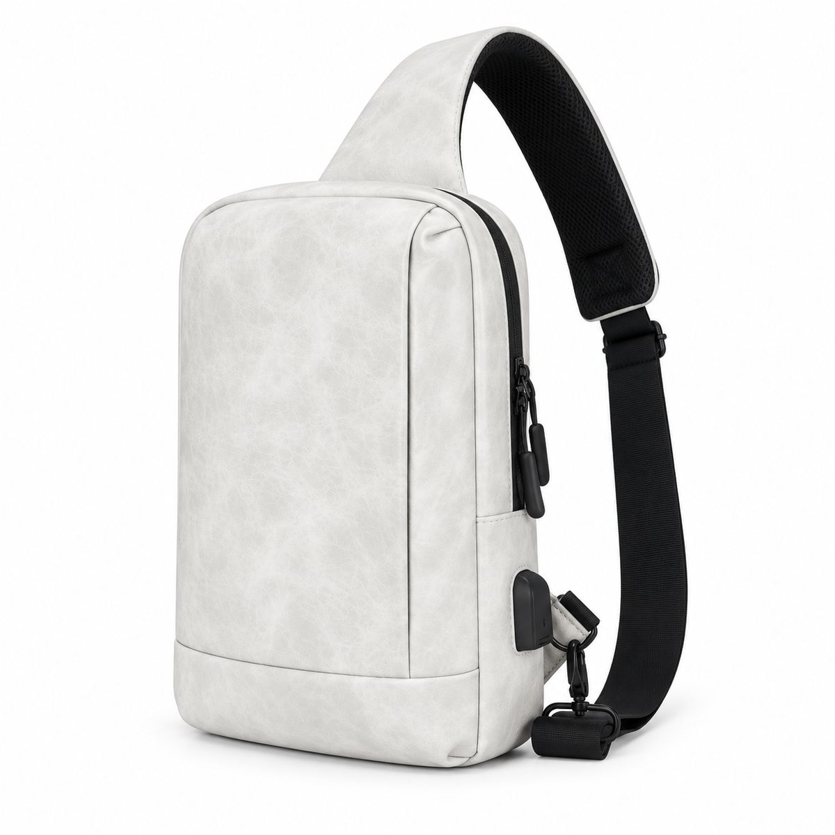 White Textured Crossbody Sling Bag