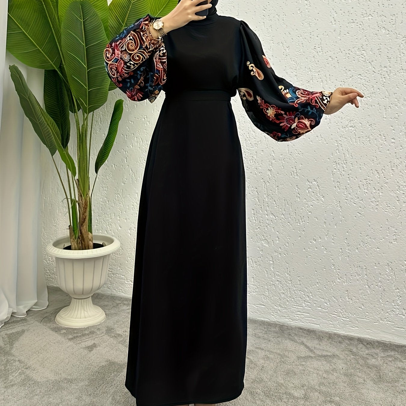 Women's Middle Eastern Modest Long Baju Abaya - Polyester, Solid Color, All Seasons, Woven Fabric, 170 g/m²