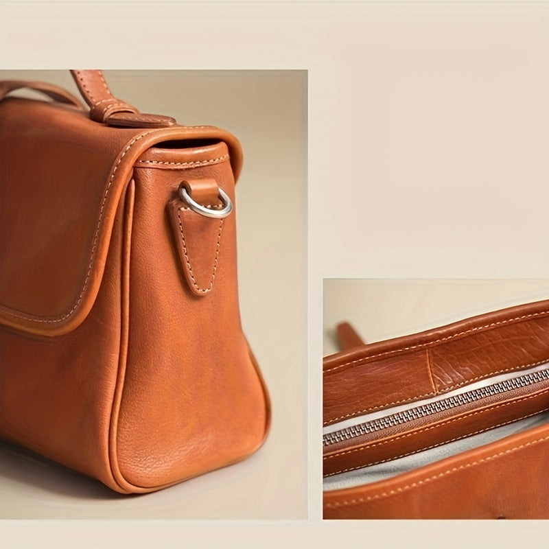 Genuine Leather Satchel Postman Cow Genuine Leather Vintage Postman Bag Women's Commuting Single Shoulder Crossbody Bag Niche Bag