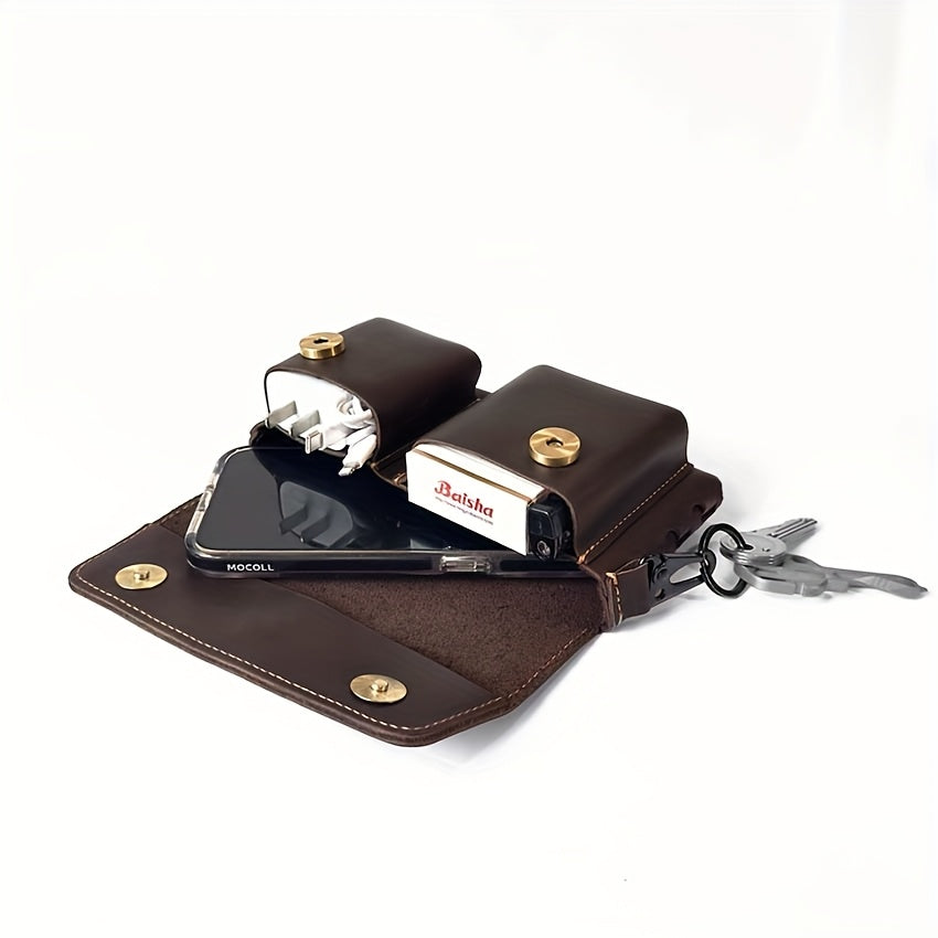 Men's Genuine Leather Belt Bag Multi-function Storage Bag For Keys, Mobile Phones, Tissues, Chargers, Multi-pocket Waist Bag