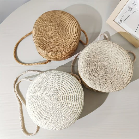 Handmade Glamour | Chic Women's Round Woven Oblique Backpack - Hand Woven Shoulder Bag, Perfect for A Beach Holiday