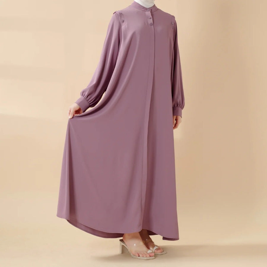 Elegant Macaron Color Shoulder Button Pullover Abaya Dress for Women - Long Sleeve, Solid Color, Non-Stretch Fabric, Regular Fit, Perfect for Ramadan, Prayer, and Muslim Style, Muslim Dress | Elegant Abaya | Nonstretch Fabric, Abay