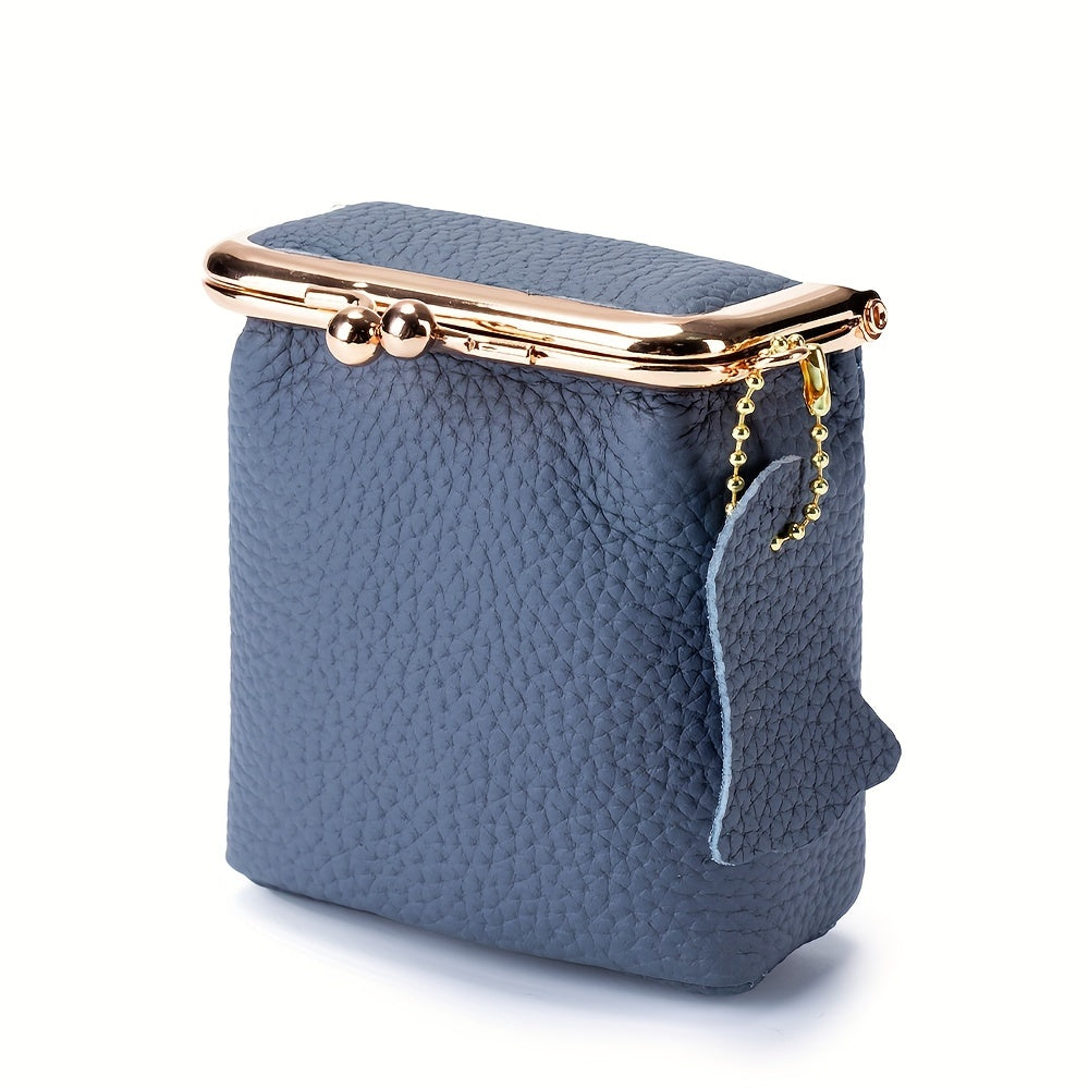 Vintage Genuine Leather Mini Bag Organizer with Secure Kiss Lock - Spacious Coin Purse, Key Holder, Earphone & Lipstick Case, Multi-Purpose Travel Cosmetic Pouch
