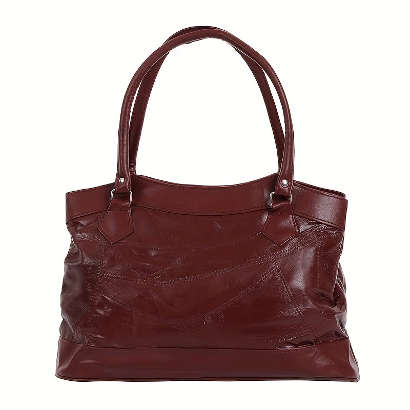 Vintage Zipper Tote Bag, Soft Genuine Leather Large Capacity Crossbody Bag, Women's Multifunction Trend Casual Fashion Shoulder Bag, Trend Handbag