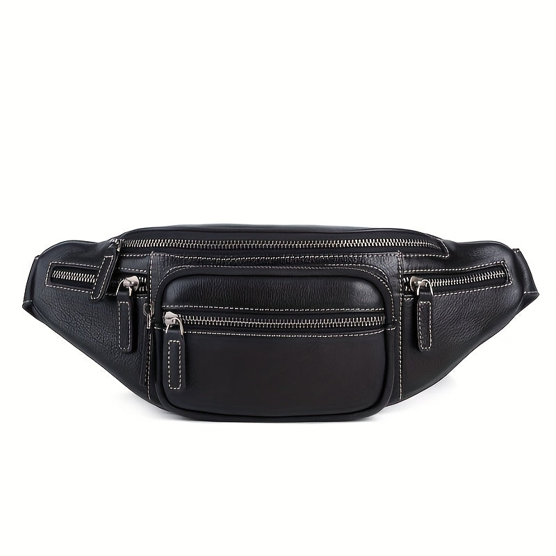 Premium Genuine Leather Fanny Pack for Men & Women - Adjustable Sling Bag with Multiple Zipper Pockets, Brown Leather Crossbody Chest Bag