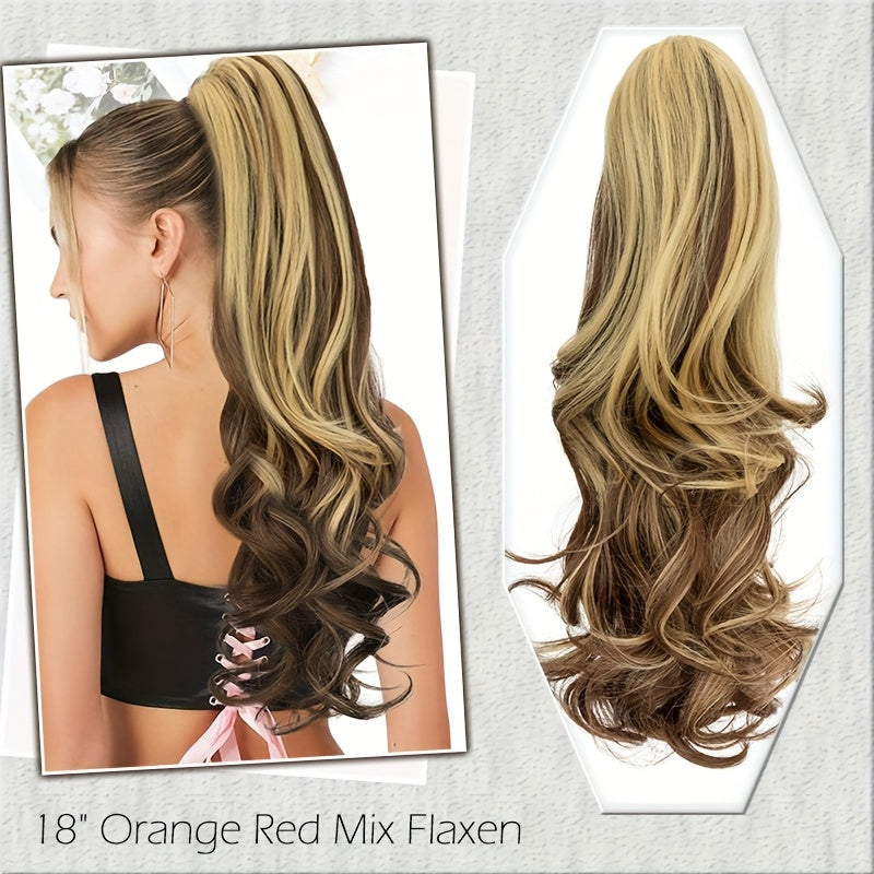 18 INCH Long Natural Curly Wavy Claw Clip Ponytail Extensions