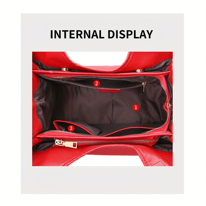 Genuine Leather Women's Handbag - Large Capacity Tote Bag with Adjustable Shoulder Strap