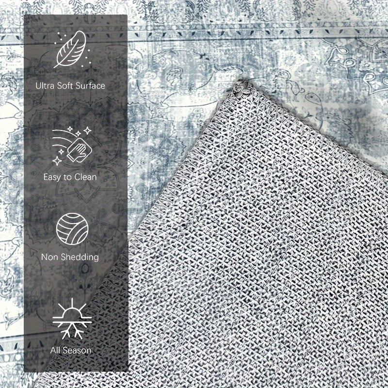 Area Rugs Boho Washable Area Rug For Bathroom, Bedroom, Large Area Rugs For Living Room Dining Room, Bohemian Vintage Non Slip Low Pile Indoor Accent Carpet For Home Office-blue Color Bathroom Mat