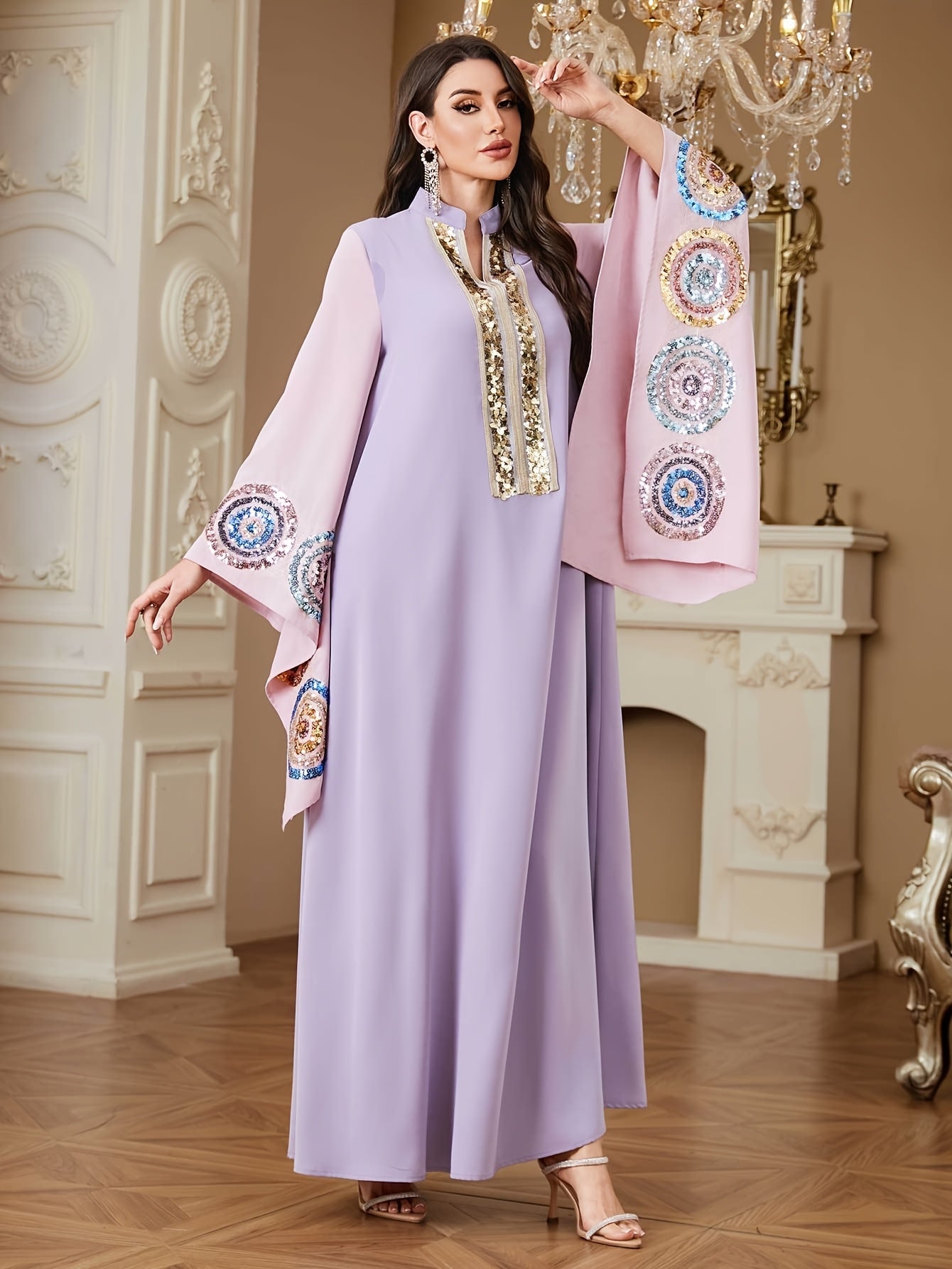 Women's Elegant Maxi Abaya Kaftan - Formal Evening Gown & Everyday Islamic Dress in Lavender Purple, Batwing Sleeves, Non-Stretch Formal event & Everyday Islamic Clothing for Weddings