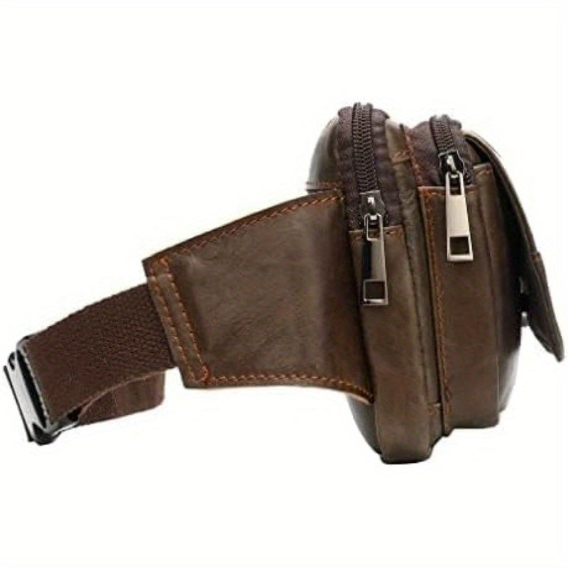 Leather Fanny Pack Waist Belt Bag for Men Women Travel Hiking Running Hip Bum Belt Vintage Retro Pouch Cell Phone Purse Wallet Brown