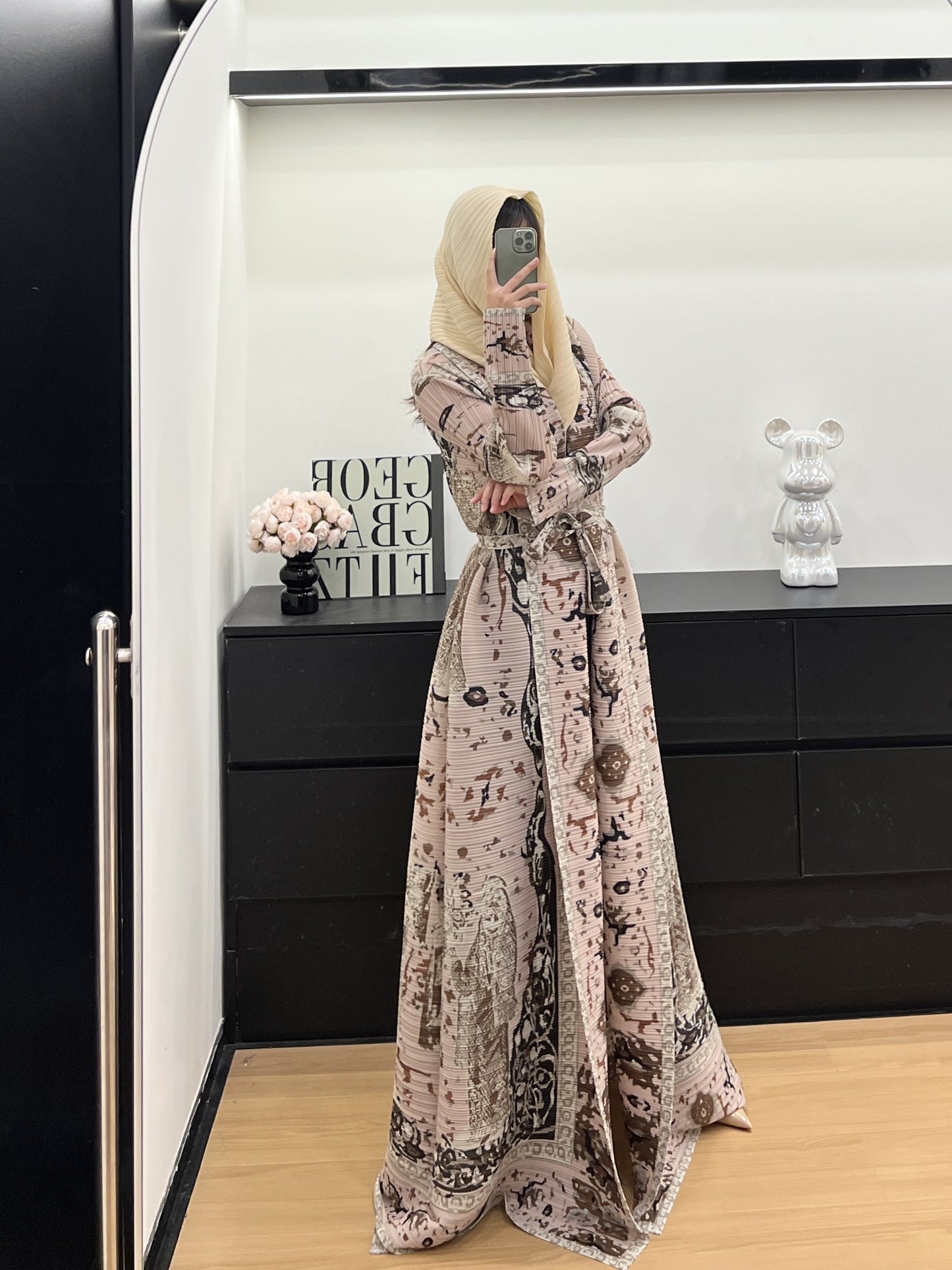 Plus Size Women's Middle Eastern Emirati Abaya Kaftan - Floral Print Loose Fit Draped Lightweight Breathable for Spring Summer Fall, Machine Washable for Daily Wear & Formal Events