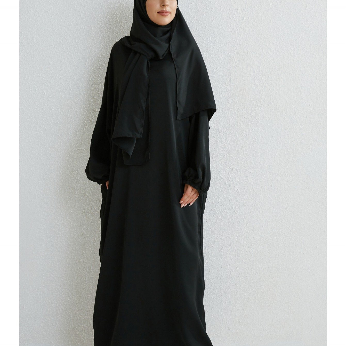 Elegant Islamic Hijab Dress for Women - Kaftan Style with Headscarf, Modest Middle Eastern Long Skirt Jibab Abaya, Loose Fit H-Silhouette, Long Sleeve Asymmetrical Hem, Solid Color Beige, Machine Washable for Ramadan Prayer & All Occasio