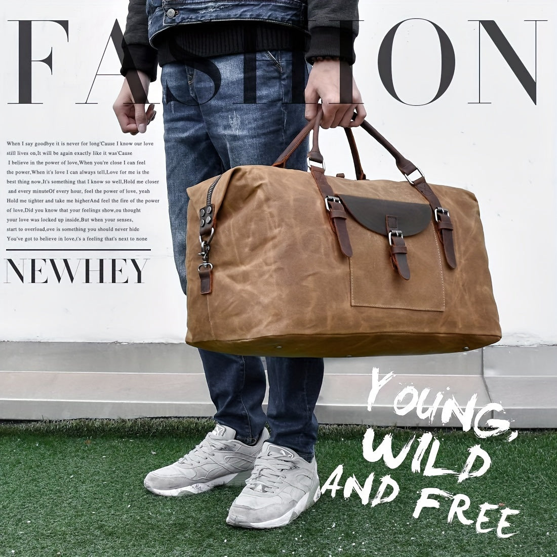 Oversized Travel Duffel Bag Canvas Weekender Leather Overnight Hand Bag With Toiletry Bag