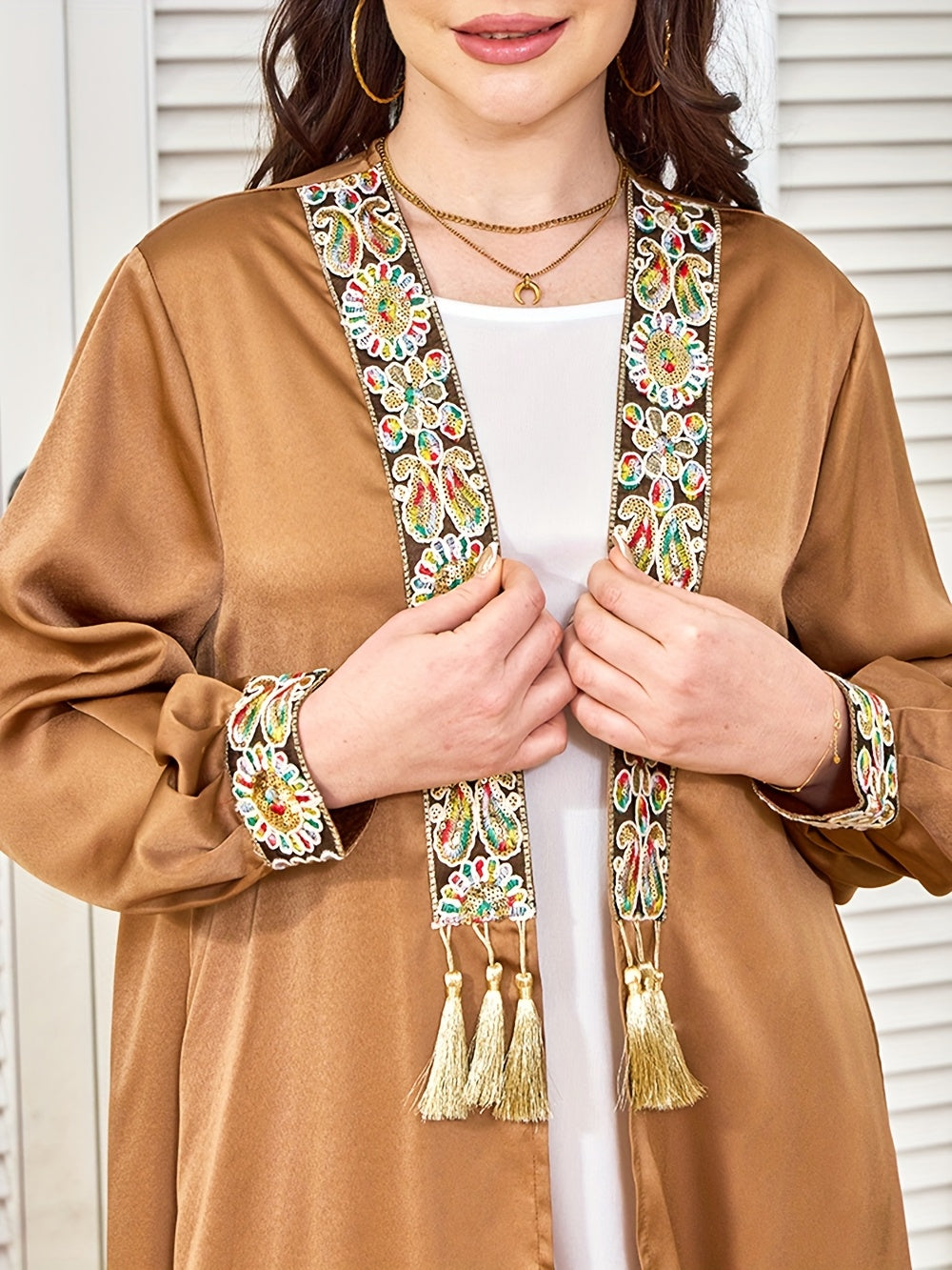 Middle East Dubai New Evening Dress Muslim Women's Open Front Tassel Pendant Abaya Two-Piece Set