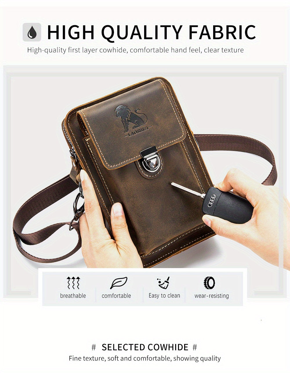Men's Fashion Leather Crossbody Bag, Genuine Leather Top Layer Sling Cowhide, Retro Style, High-Quality Waist Pack