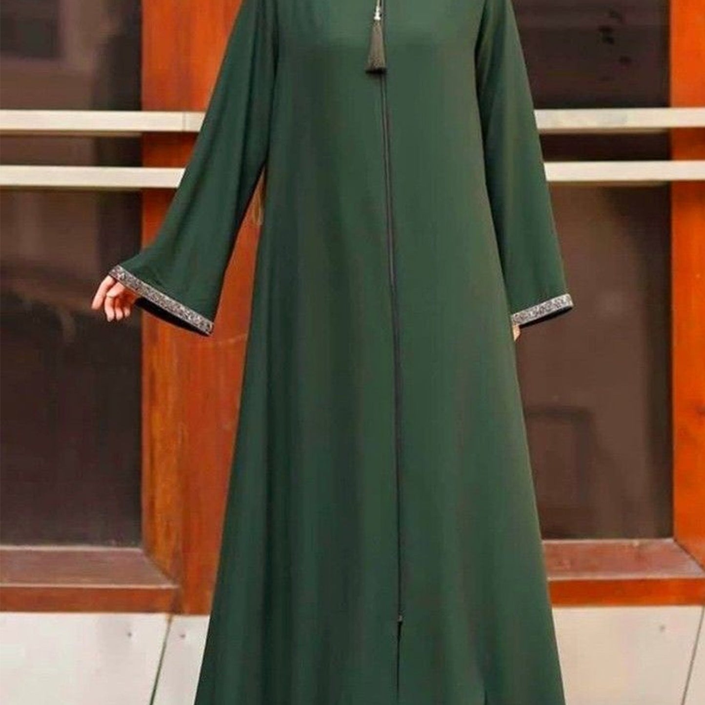 Elegant Long Skirt Long Sleeve V-Neck Long Sleeve Tassel Zip Dress