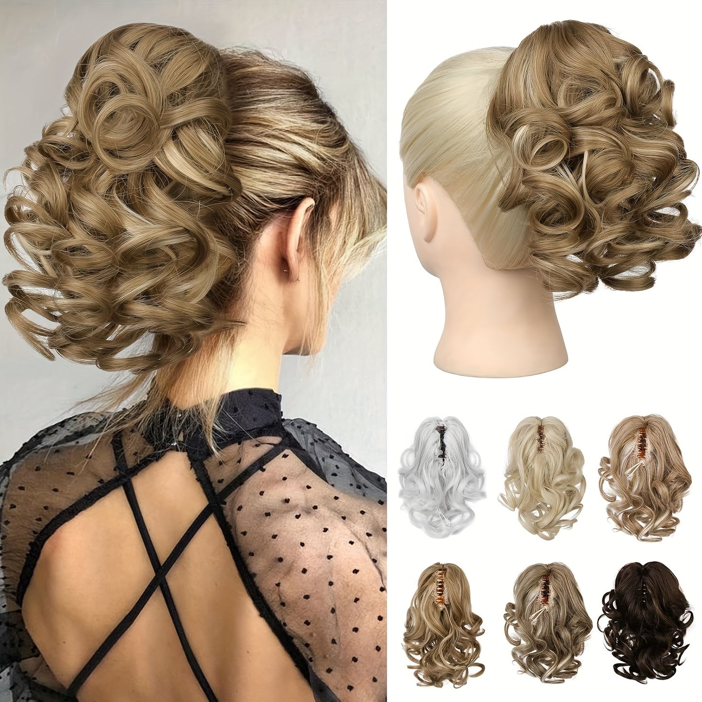 8 Inch Wavy Clip-In Ponytail | Jumbo Claw Clip Synthetic Hair Extensions for Women