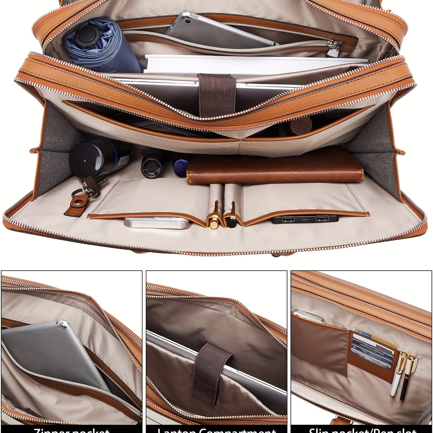 Briefcases For Men Laptop Leather Bag 15.6 Inch Computer Messenger Shoulder Slim Bag Business Travel
