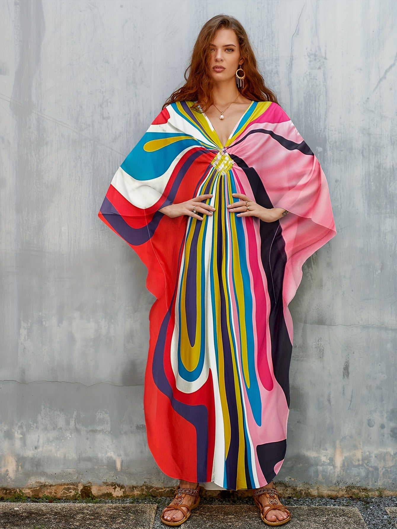 Plus Size Kaftan Dresses Long Swimsuit Coverup for Women Caftans Loungewear Casual Fall Dress