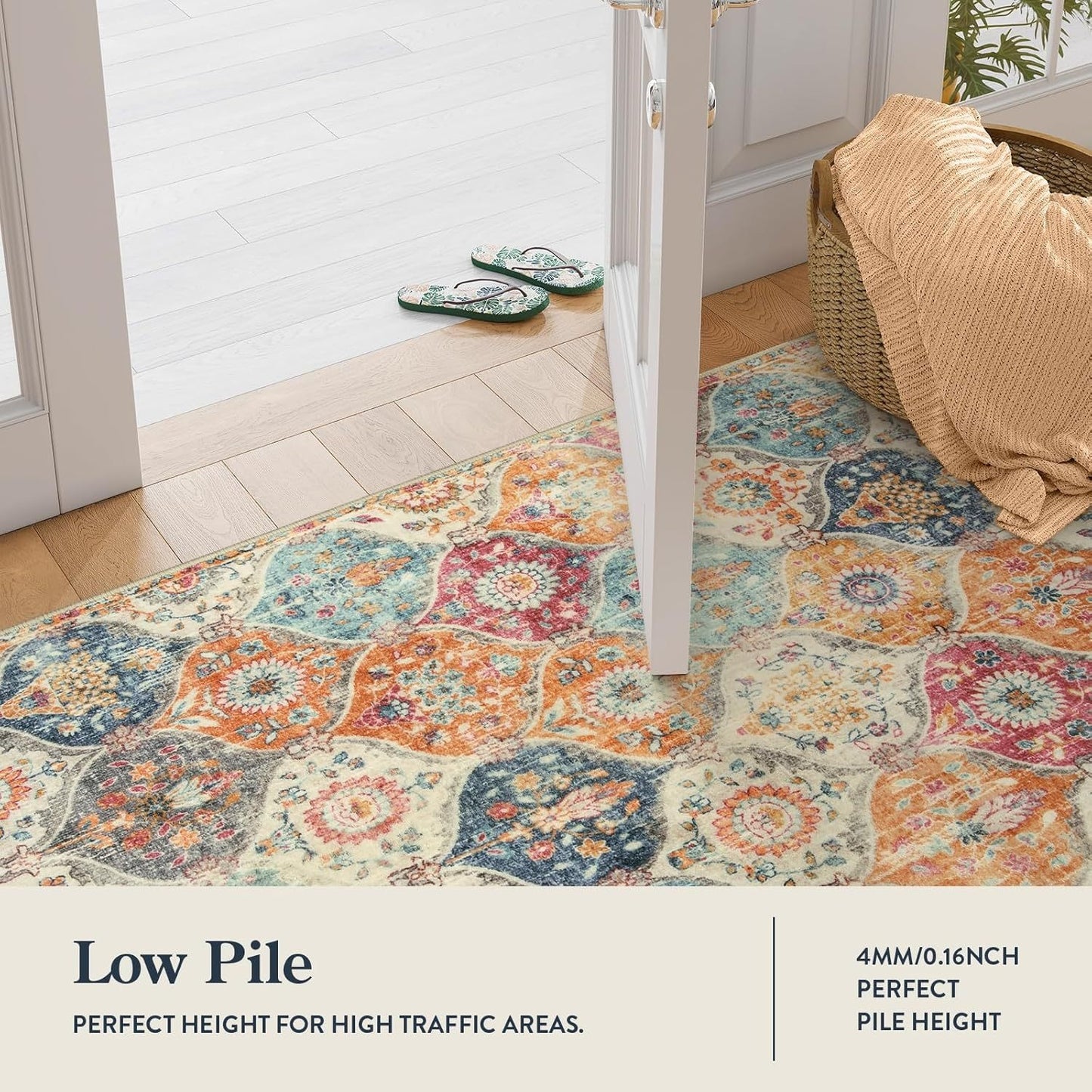 Quick-Dry Non-Slip Vintage Floral Carpet, Rugs - Machine Washable Ultra-Thin 100% Polyester Indoor/Outdoor Entryway Mat for Bathroom, Kitchen, Bedroom - Distressed Home Decor with Vibrant Colors, Kitchen Floor Mat, Decorative Door