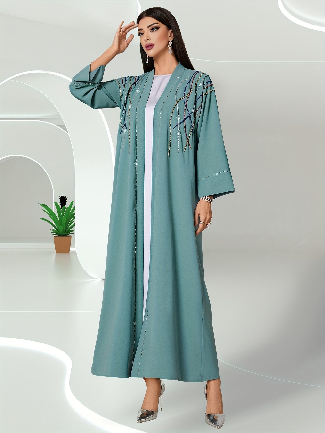 New Spring And Summer Abaya Hand-sewn Diamond Robe Outerwear Open Shirt Arabic Ready-to-Wear Women's Clothing