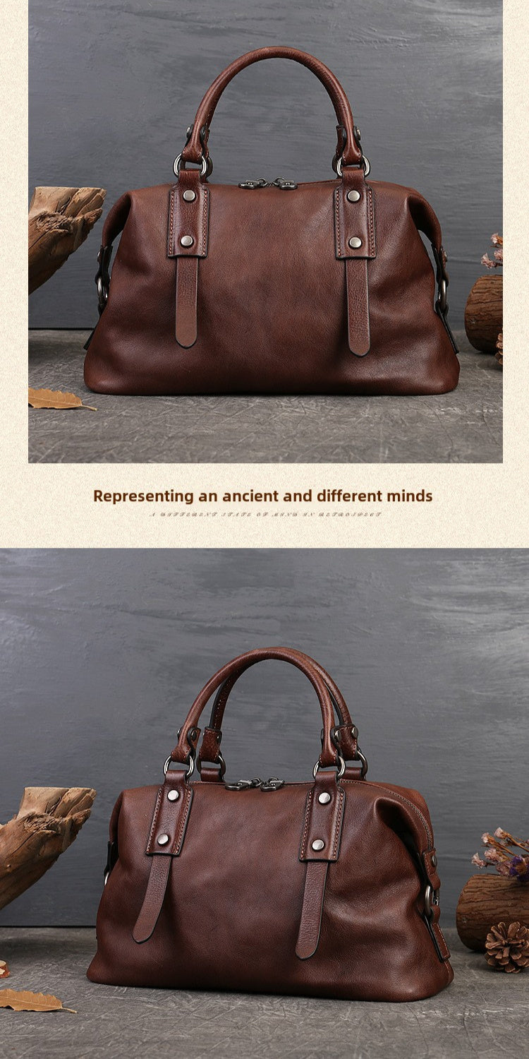 Women's Genuine Leather Crossbody Bag - Adjustable Wide Strap, Large Capacity Vintage Tote & Shoulder Bag