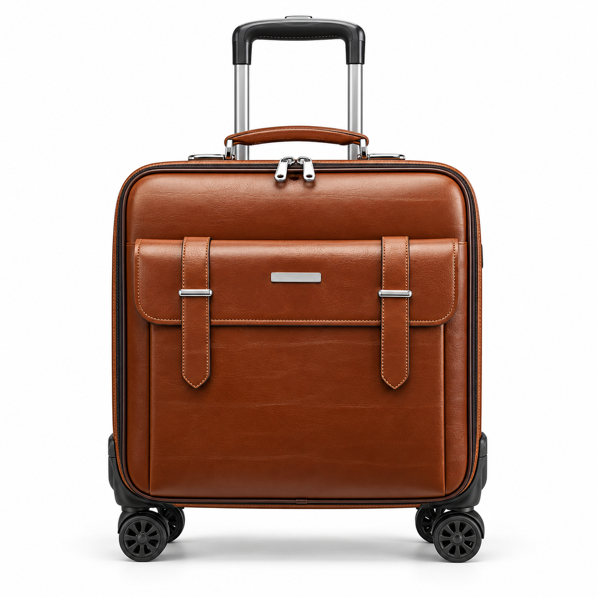 Classic Brown Leather Trolley Suitcase