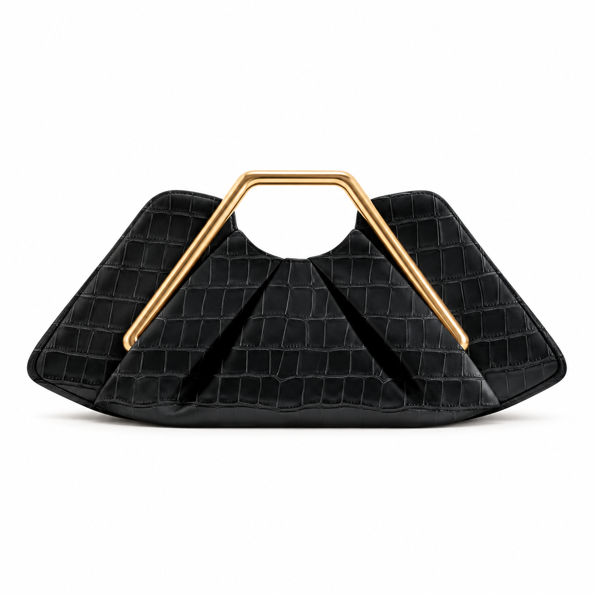 Black Leather Gold Handle Evening Clutch