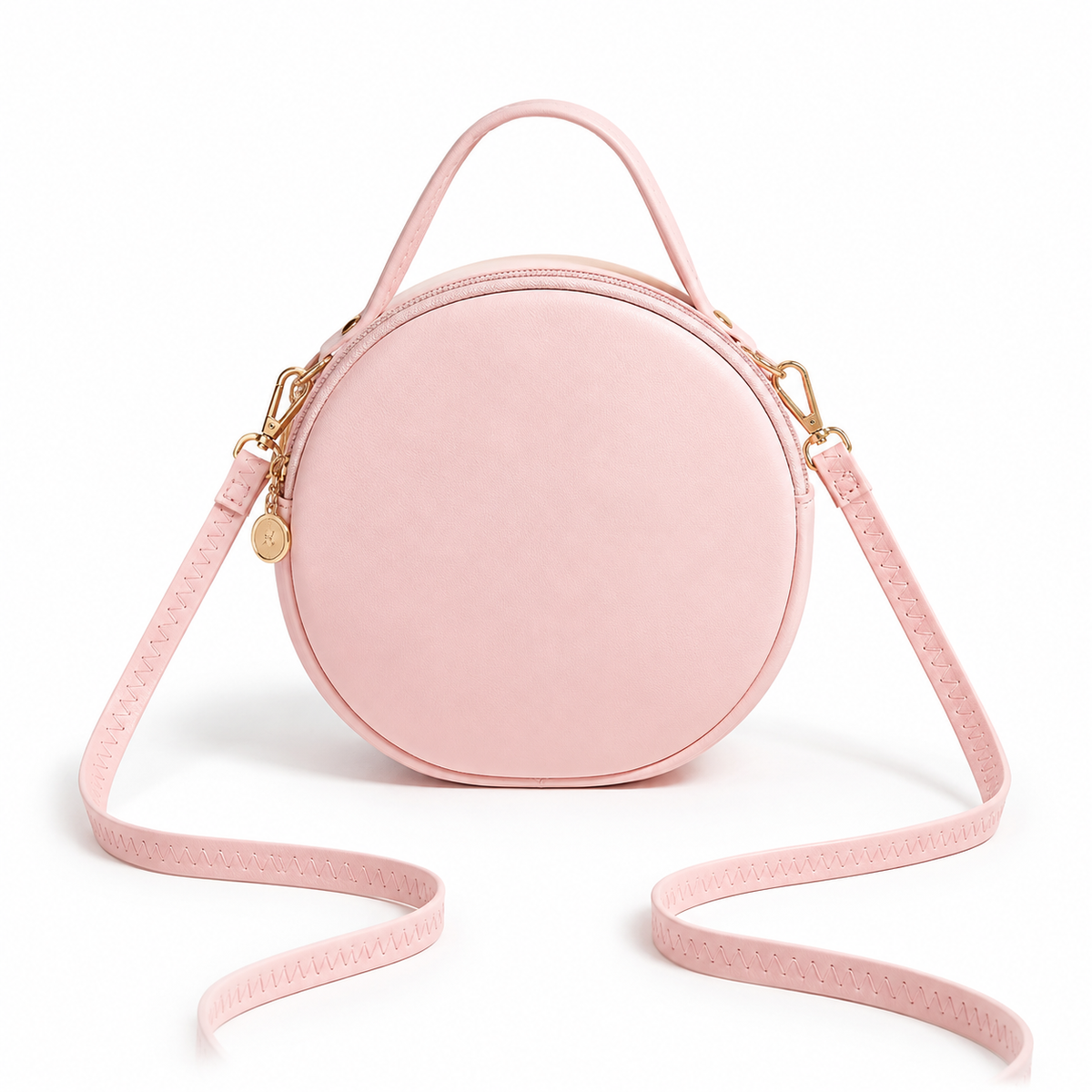 Pastel Pink Round Quilted Crossbody Handbag