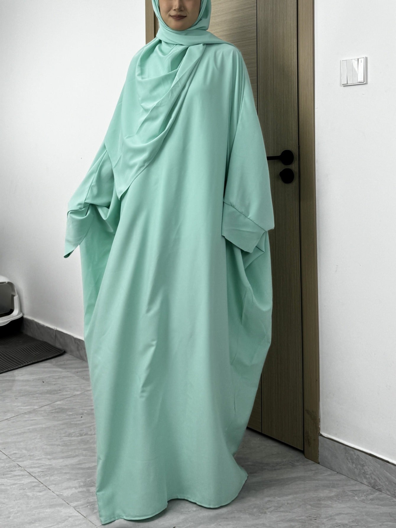 Plus Size Middle Eastern Loose Long Robe Prayer Jilbaab Dress with Matching Headscarf Two-piece Abayas Ethnic Clothing Islamic Conservative Dresses Long Skirt