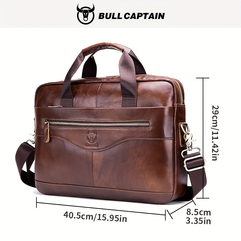 Men's Leather Multi-functional Briefcase Laptop Crossbody Bag, Men's Professional Business Bags For Work