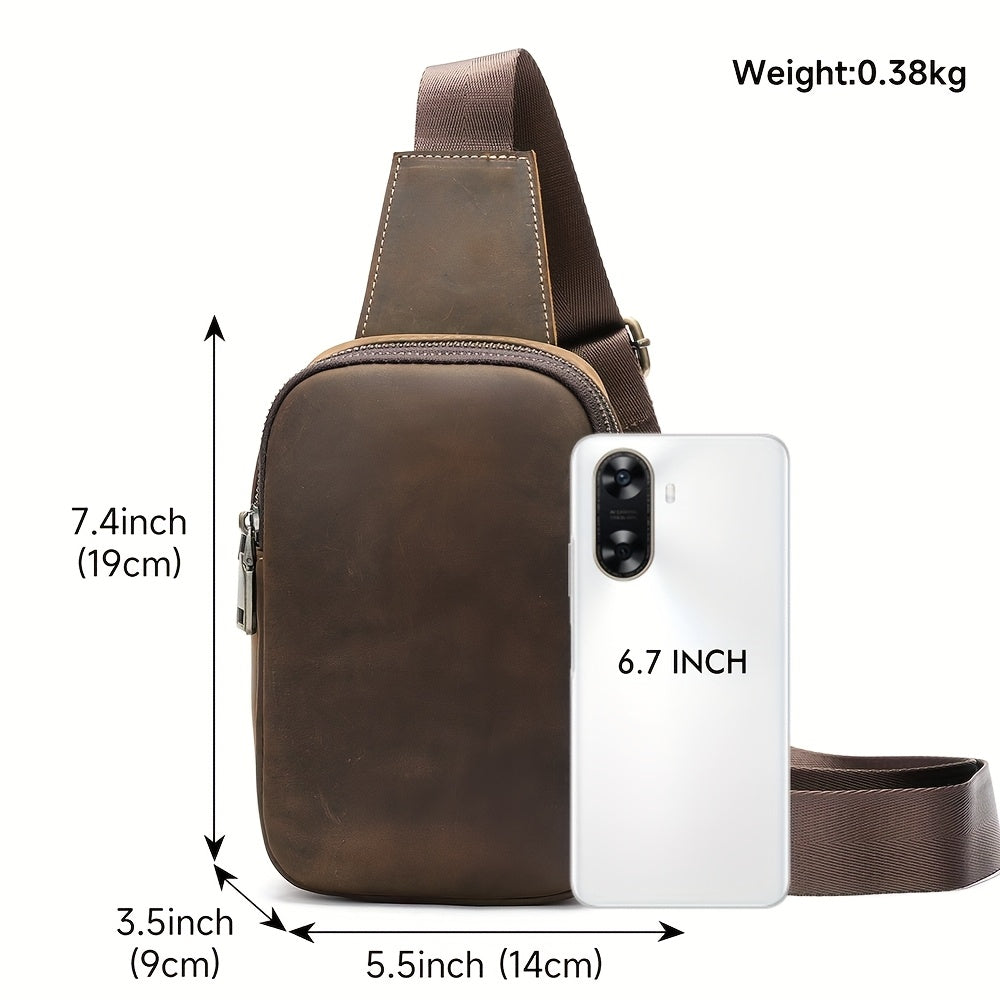 Leather Men Sling Bag, Small Crossbody Bags For Phone Daily Used Shoulder Bags, Sport Running Sling Bags, Leather Men Messenger Bag