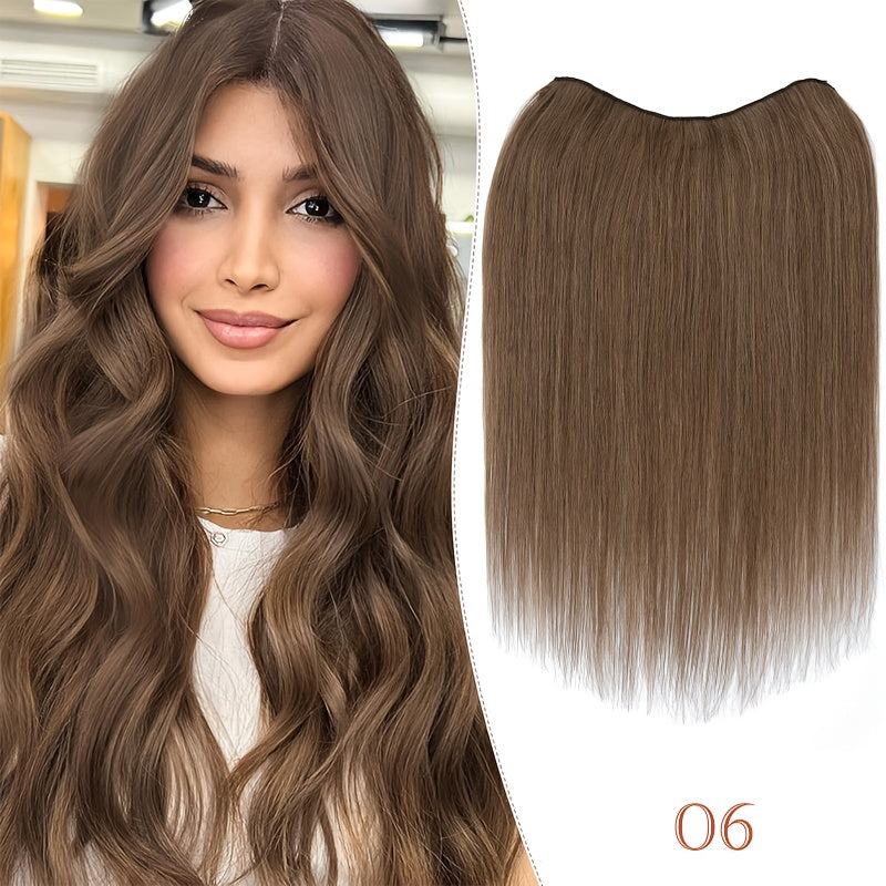 20-Inch Single Piece Clip-In Hair Extensions Made from Human Hair, Featuring an Upgraded V-Shape Design with Five Clips, Ideal for Women Seeking Long Hairpieces