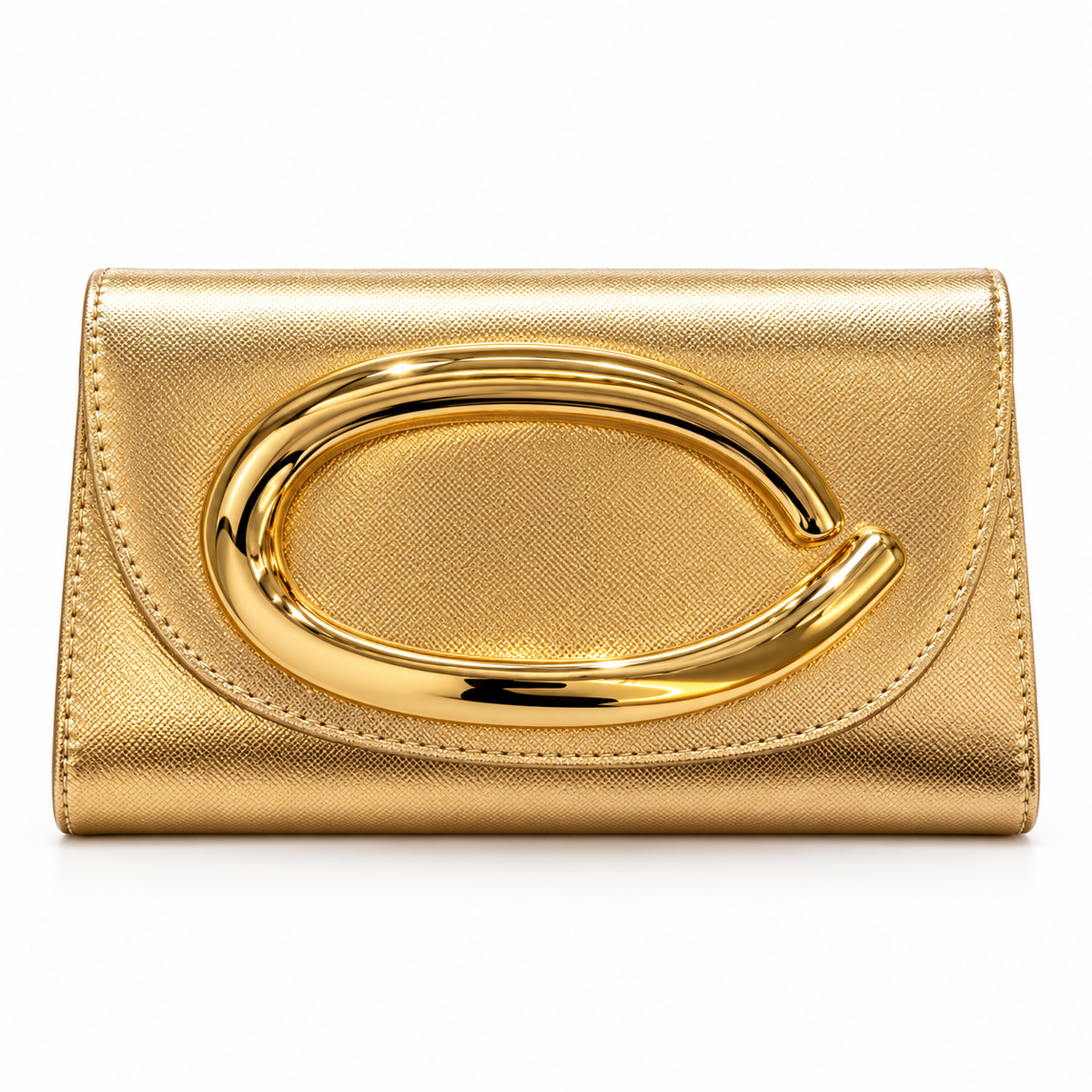 Metallic Gold Clutch With Oval Handle