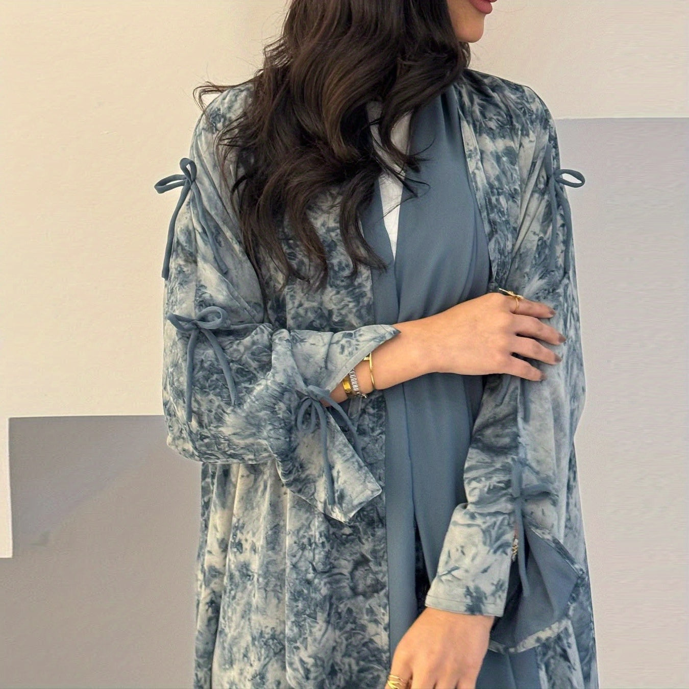 Stylish Women's Muslim Chiffon Print Summer Casual Emirati Abaya with Headscarf