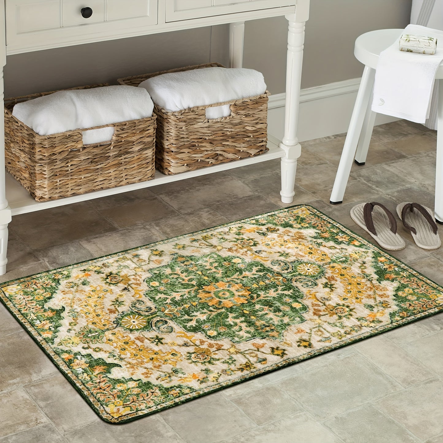 Bohemian Floral Medallion Area Rug - Small Rugs For Bedroom Soft Bathroom Mat, Machine Washable Indoor Throw Front Door Carpet For Bathroom Sink Dressing Room